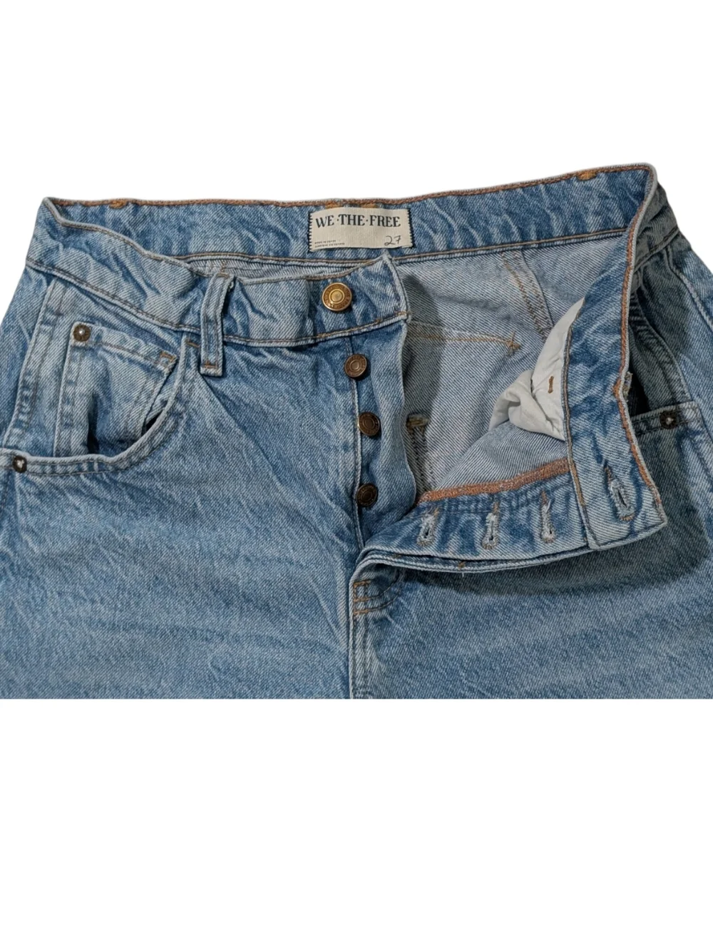 We The Free Free People Good Luck Mid Rise Med Wash Barrel Jeans 27 - Picture 10 of 14
